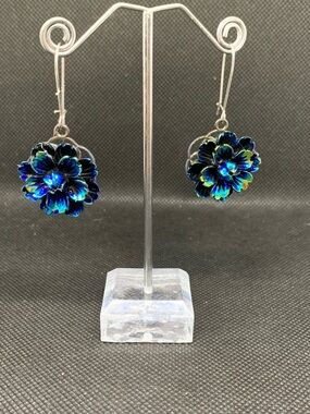 Elle Iridescent Blue-Green Flower Drop Earrings